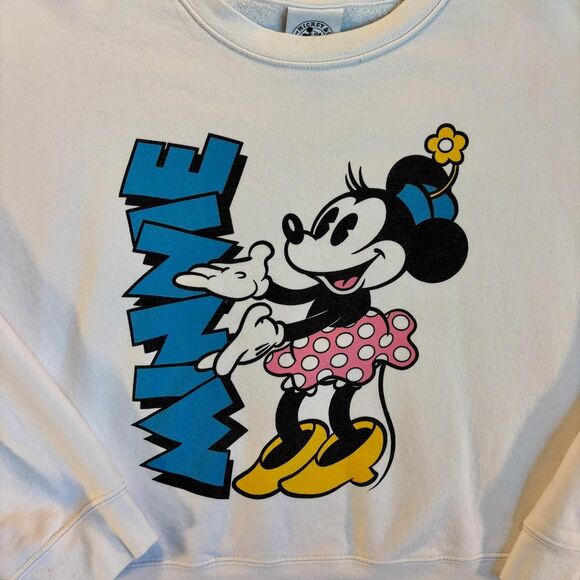 Disney Minnie Mouse Croped White Sweatshirt Women's XL - Picture 2 of 5